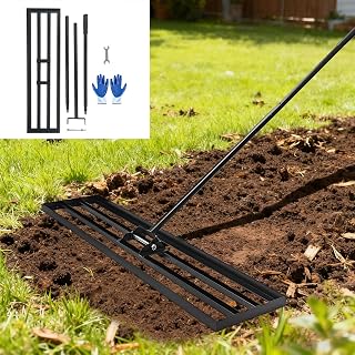 48"x10" Lawn Leveling Rake - High Carbon Steel Yard Lawn Leveler Tool with Adjustable Long Handle | Multi-Surface Levelawn Tool for Soil, Grass, Golf Course, Garden & Farm Care
