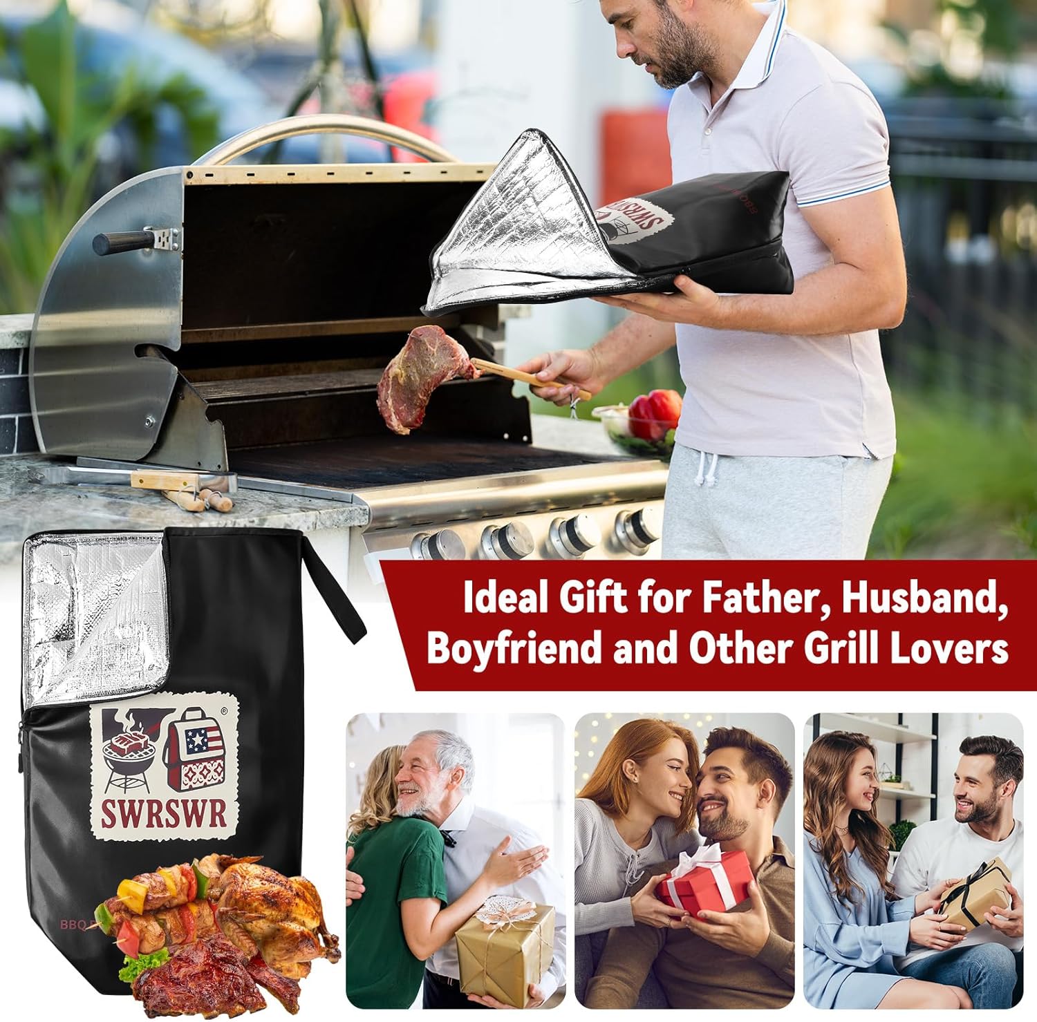 BBQ Blanket for Resting Meat: The Perfect Reusable Gift for Men, Husband or Dad. Wide Mouth Bag Keeps Large Briskets & Turkeys Juicy for Smoker and Grilling (Christmas Birthday Stocking Stuffer)