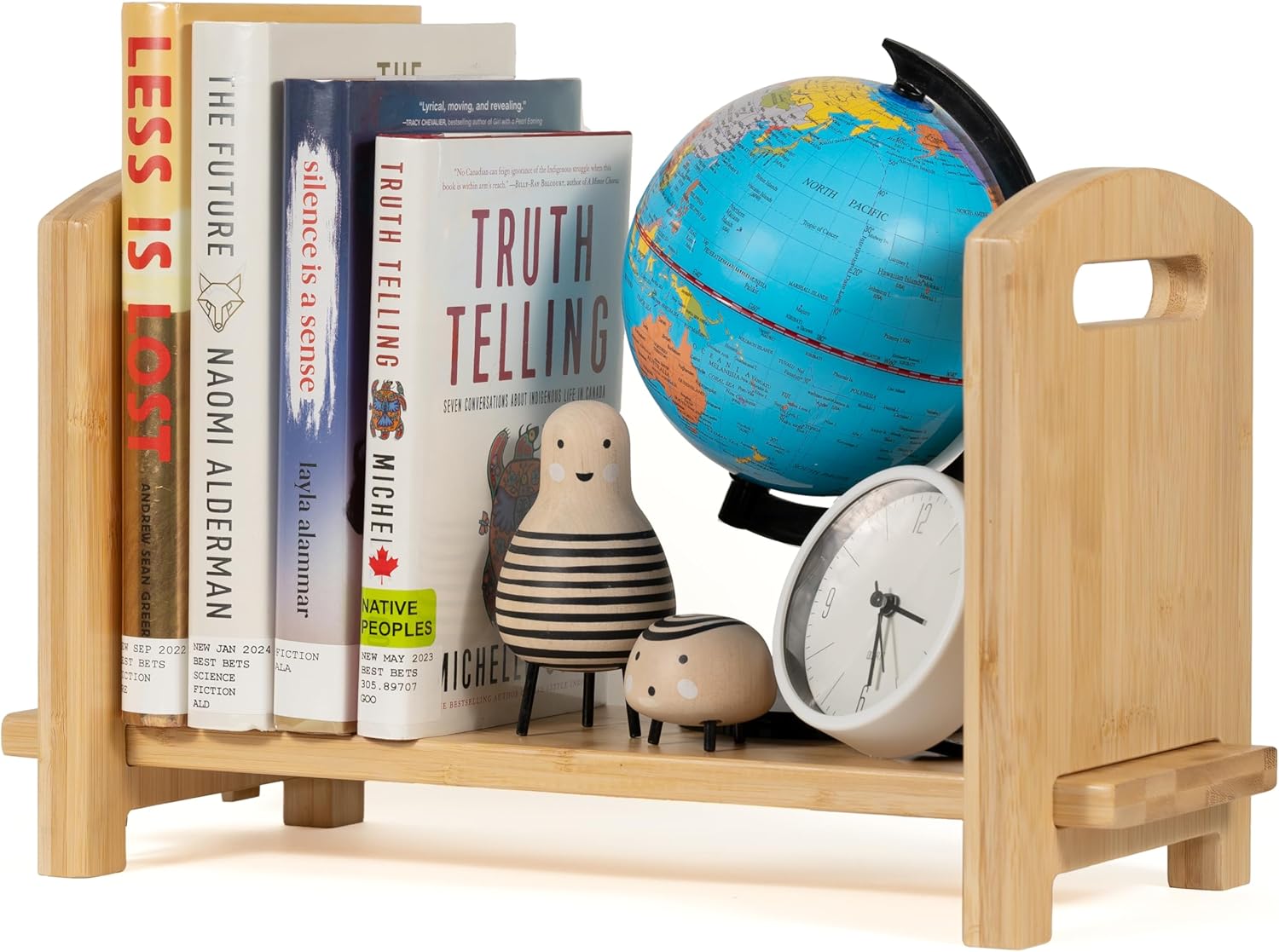 Adjustable Desktop Bookshelf - Sturdy Desk Bookshelf and Book Organizer - No Tools Required to Assemble This Desktop Bookcase, Perfect Tabletop Book Shelf for Office, Study Room Natural Bamboo