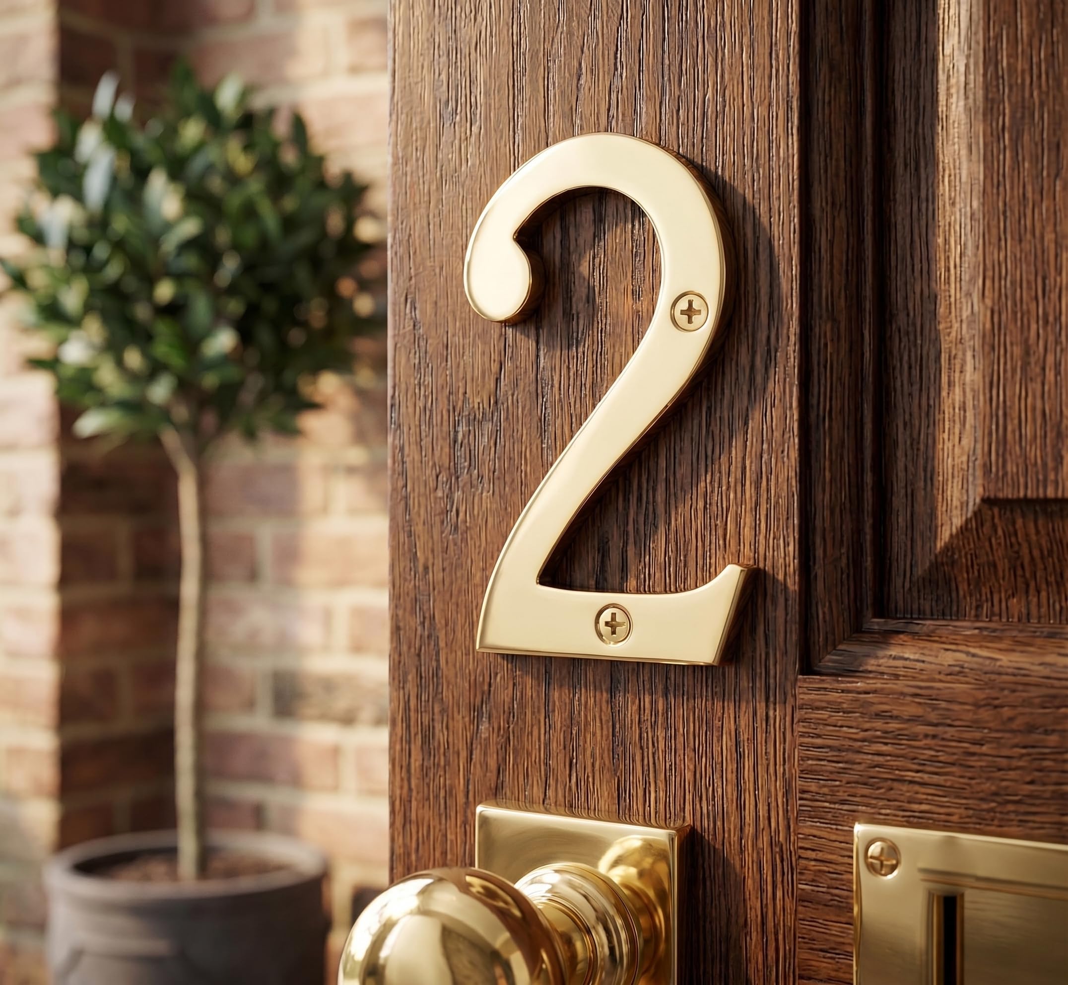 eSplanade 4" Brass House Hotel Door Number Plaque Sticky Numeric Numerical Digit 0-9 (2(two))