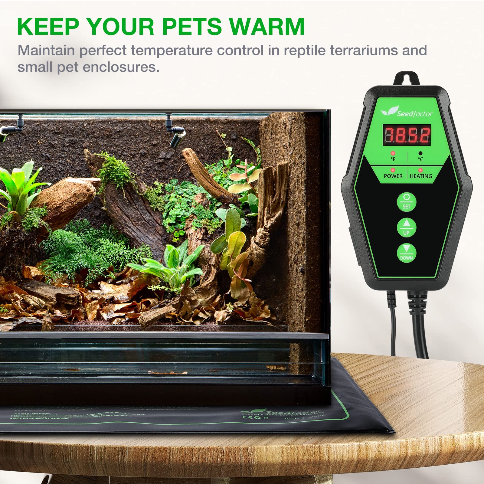 Seedfactor Digital Heat Mat Thermostat Controller for Seed Germination, Reptiles and Brewing Breeding Incubation Greenhouse, 40-108°F, 8.3A 1000W FCC-Certified, UL-Listed - image 7