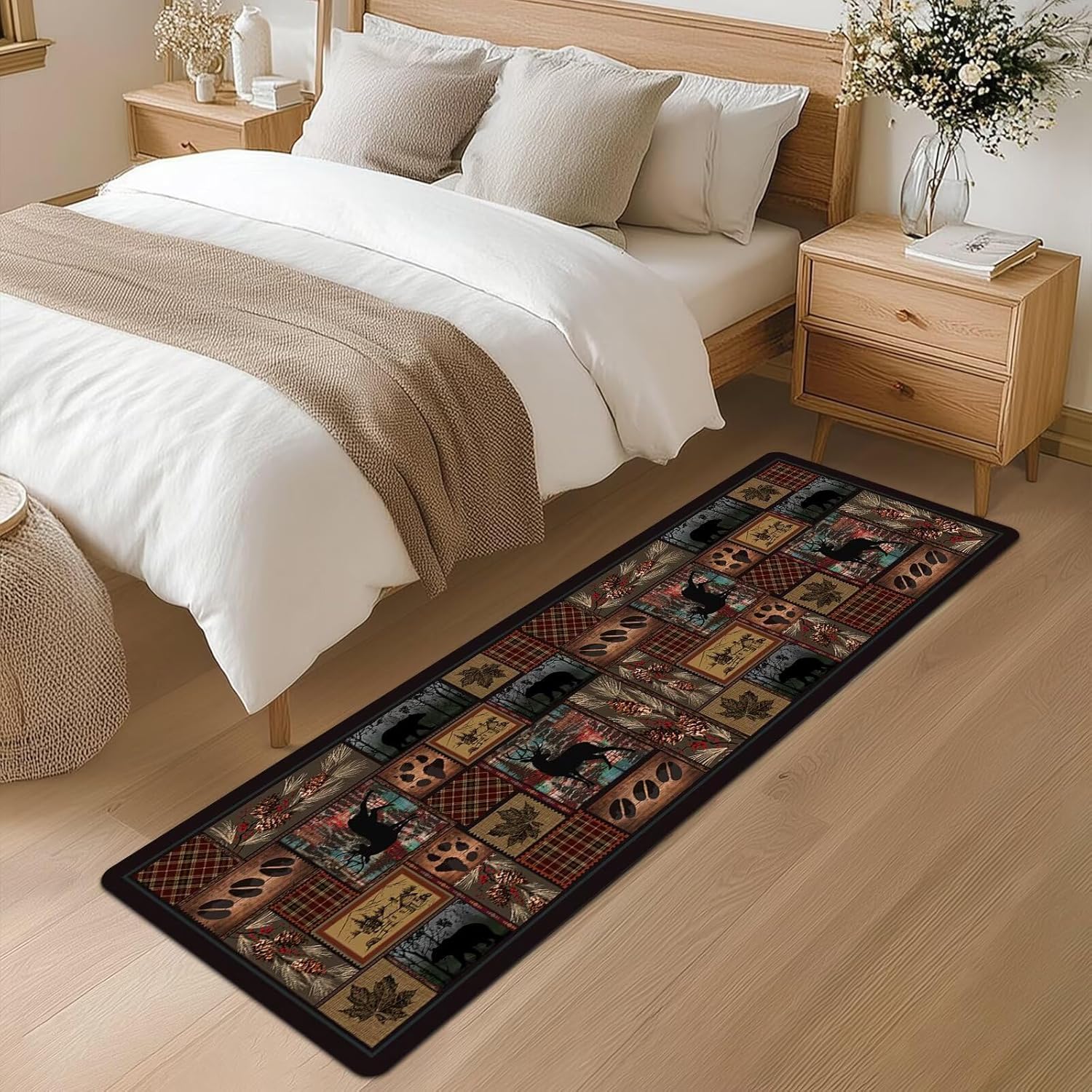 Cabin Runner Rug 2x6 Hallway Rugs,Deer Country Lodge Wildlife Rustic Entryway Rugs Indoor Door Mat,Buffalo Bear Area Rug Washable Kitchen Runners Non Slip Accent Throw Carpet for Hallway,Bedroom