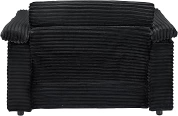 Deolme Oversized Chaise Lounge Chair with Storage Ottoman & USB Ports, Fluffy Corduroy Cloud Couch Sleeper Sofa Bed with Arm Rest, Comfy Overstuffed Sofa Chair Set for Living Room, Bedroom (Black)