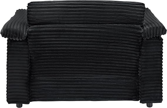 Deolme Oversized Chaise Lounge Chair with Storage Ottoman & USB Ports, Fluffy Corduroy Cloud Couch Sleeper Sofa Bed with Arm Rest, Comfy Overstuffed Sofa Chair Set for Living Room, Bedroom (Black)