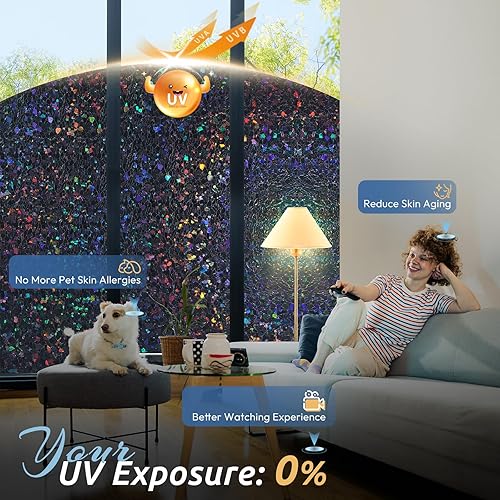 Miniatura 33 de rabbitgoo Película de privacidad para ventana, vidrieras de arcoíris para ventanas de vidrio, cubierta decorativa de puerta de adherencia estática