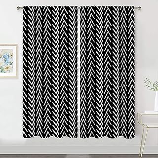 MESHELLY Black and White Curtains 42W x 63H Inch Chevron Curtains Big Ar...