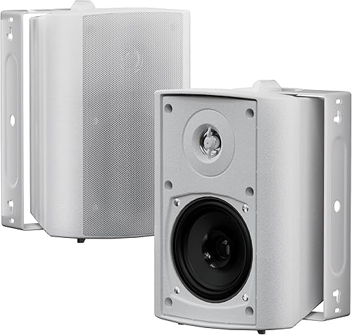 Herdio Altavoces Bluetooth para exteriores de 4 pulgadas impermeables para terraza de patio (blanco)