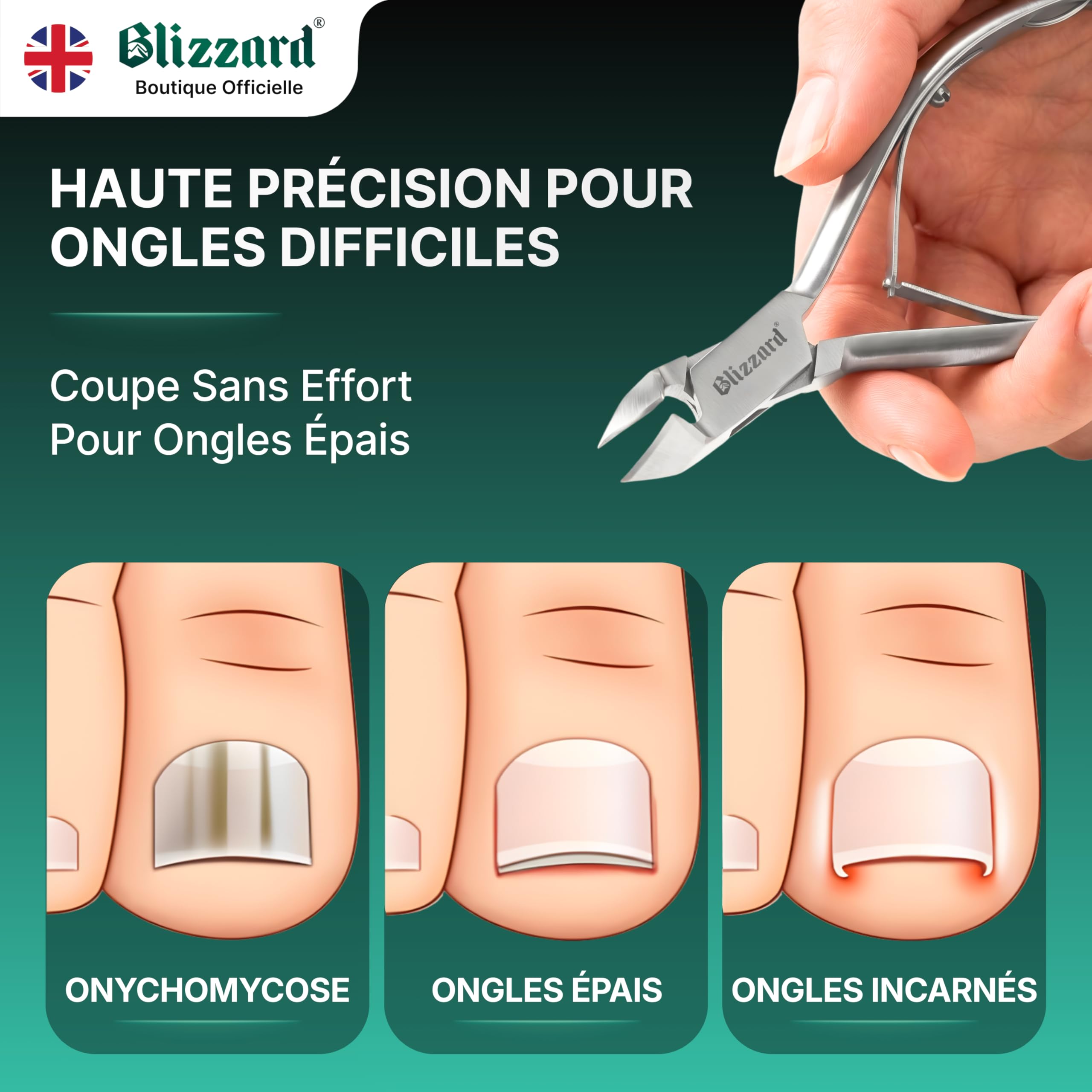 Blizzard Pince à Ongles Professionnelle Ongles Épais et Incarnés - Coupe-Ongles Pieds Acier Inox - Seniors et Hommes - Idéal Pédicure et Soin des Pieds - Qualité Podologie - 14.5cm Mors Obliques