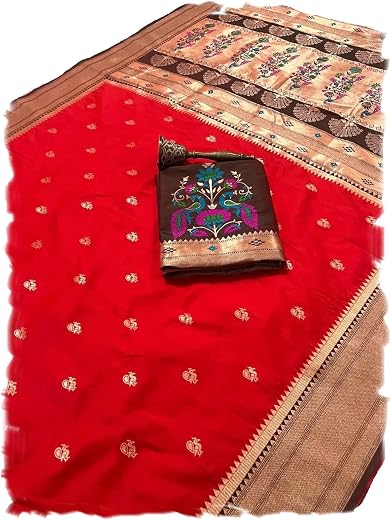 Panzora Woman's Pure Paithani Silk Saree With Unstitched Blouse Piece
