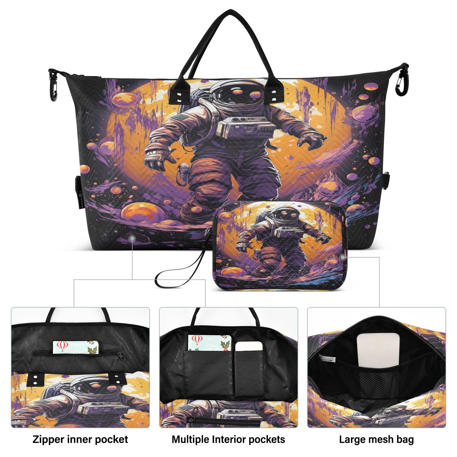 Astronaut Kosmischer Raum KüNstlerisch Sporttasche Handtasche mit Make-up Aufbewahrungstasche Badetasche für Reisen Mädchen Männer