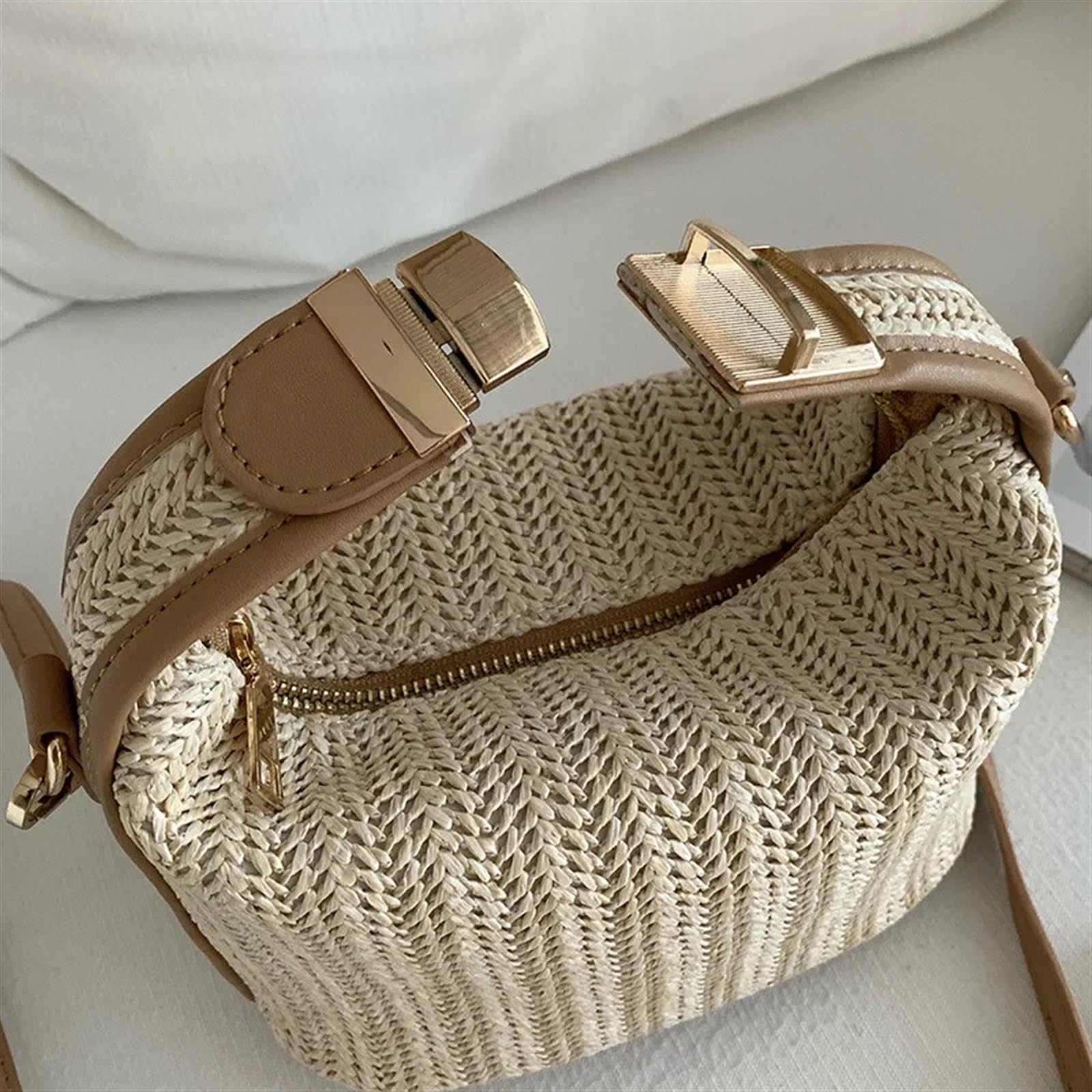 Stroh Handtasche Damen Große Woven Beige Straw Crossbody Bag Handbag Crochet Straw Shoulder Bag Vacational Bucket Beach Travel Bags for Women Entworfen Für Die Reise Zum Strand Im Urlaub