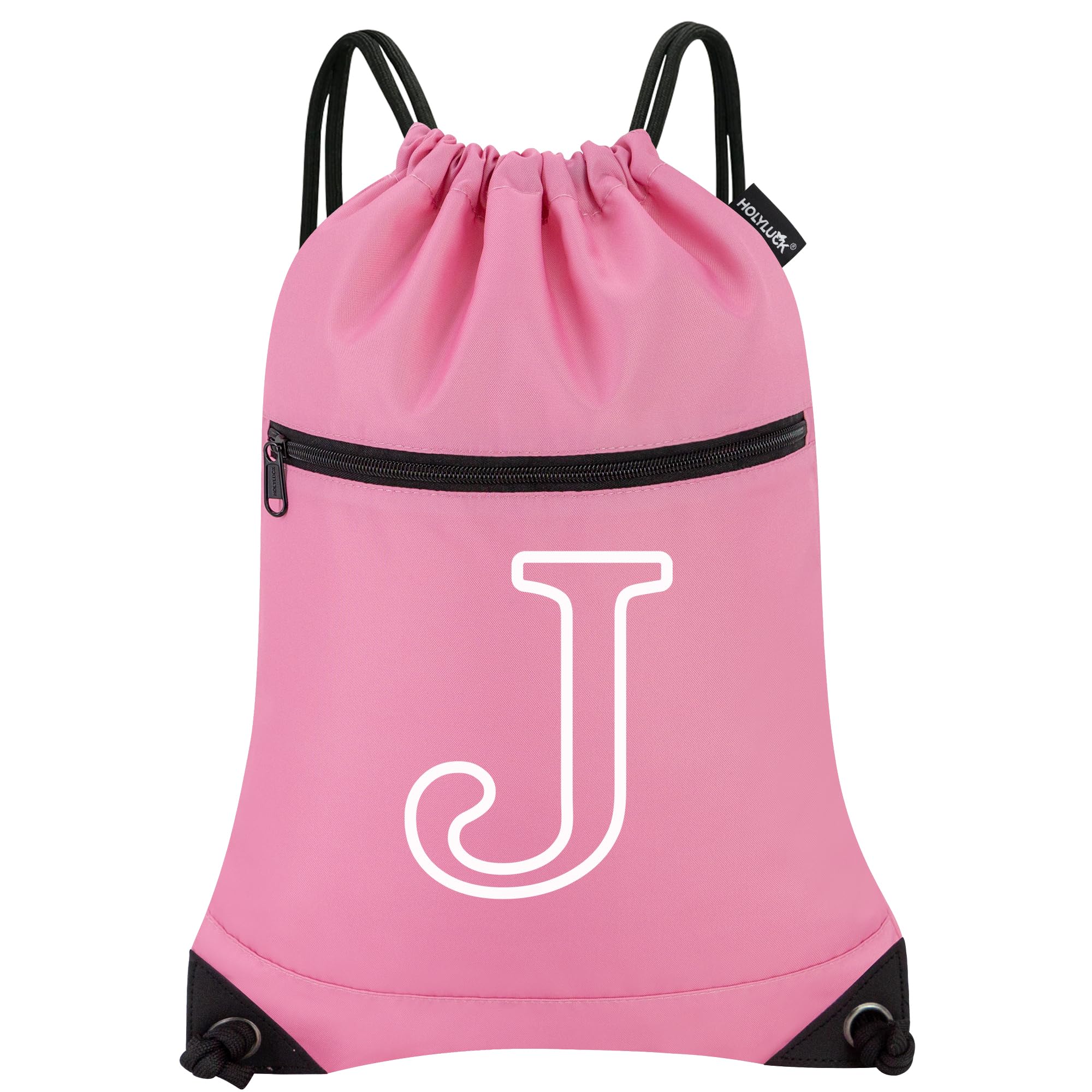 HOLYLUCK Drawstring Bags Initial Backpack Sackpack Cinch Bags for Sports, Gym, Travel, Beach (Pink-J)