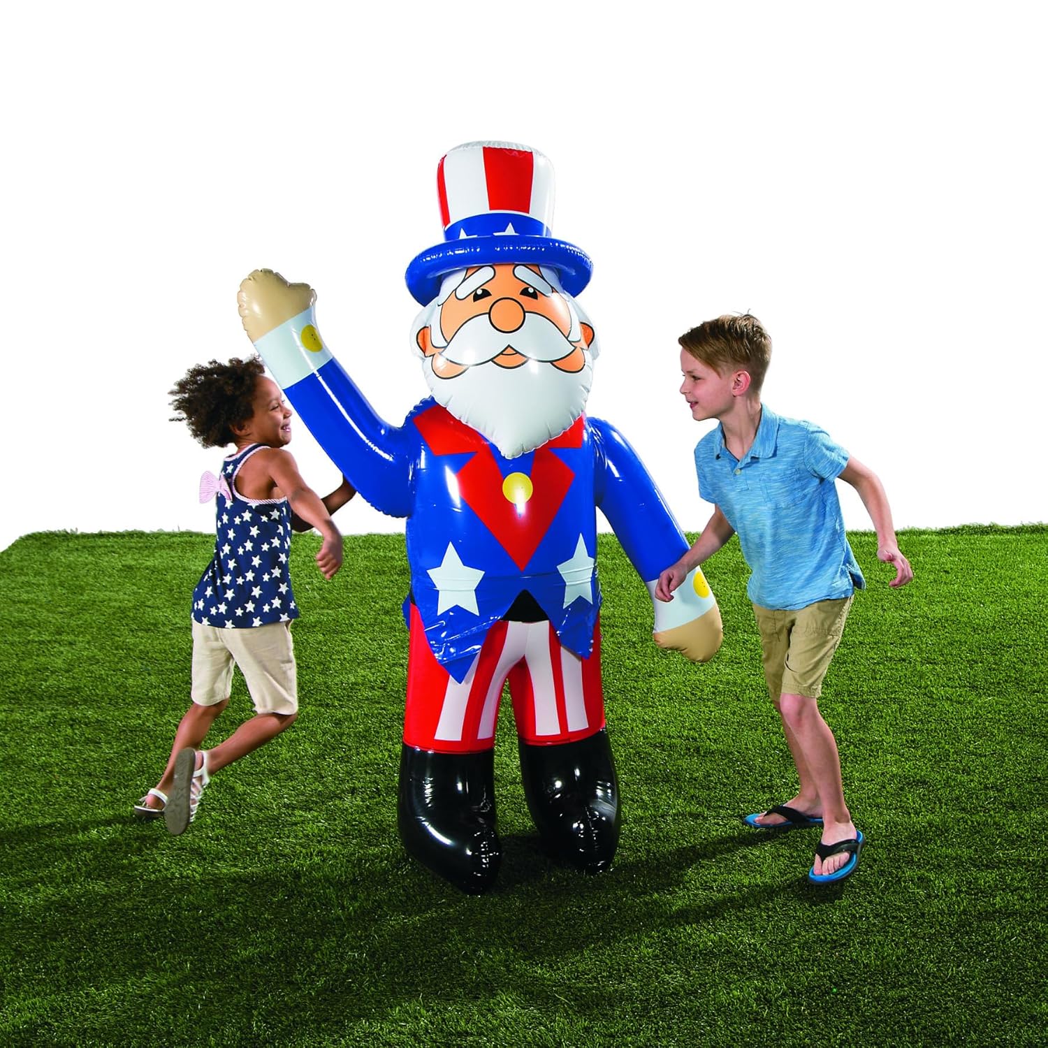 Fun Express 64" Jumbo Inflatable Uncle Sam - Giant 5+ Foot Patriotic Outdoor Decoration for 4th of July, Memorial Day & USA Themed Events | Durable Vinyl Construction with Easy Setup