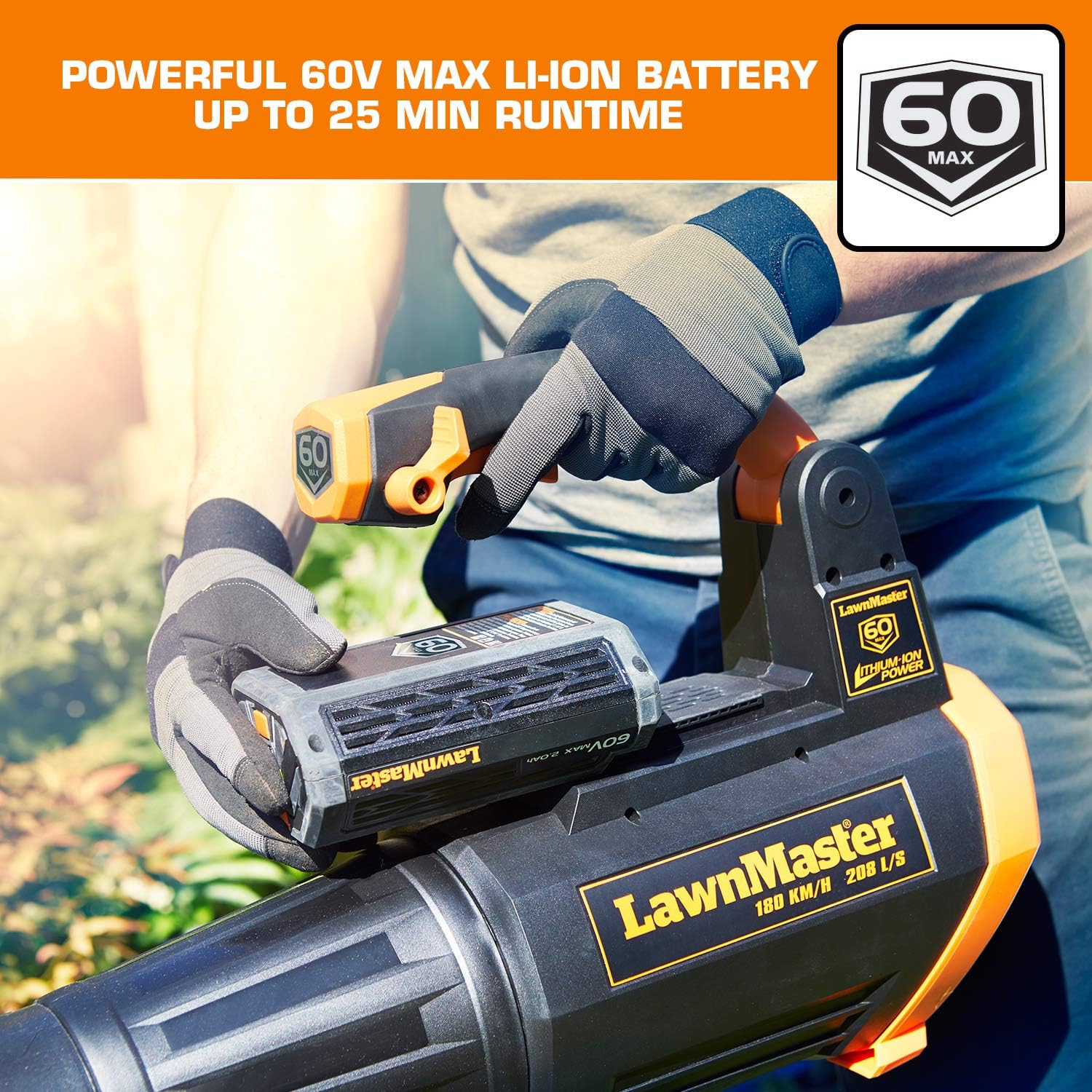 LawnMaster Cordless Leaf Blower Lightweight Blower Powerful 60V Max 2.0Ah Battery with Variable Speed & Cruise Control