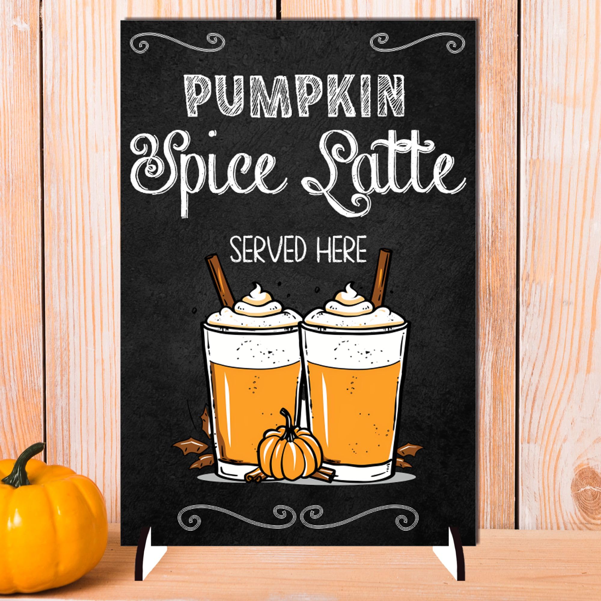Pumpkin Spice Latte Served Here Plaque – Autumn Kitchen Decor Sign – Plaque for Cozy Fall Vibes and Seasonal Celebrations (Mdf Wood Indoor Use Only, A4 30cm x 21cm)