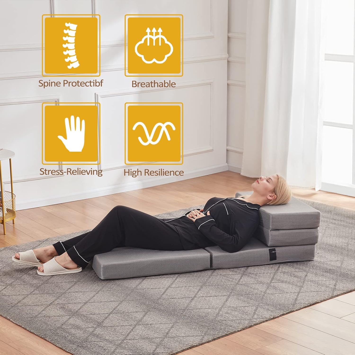 BDEUS Folding Mattress Folding Sofa 4" Breathable High-Density Foam Mattress Topper, Portable Guest Bed with Removable&Washable Cover, 75 x 39 inches