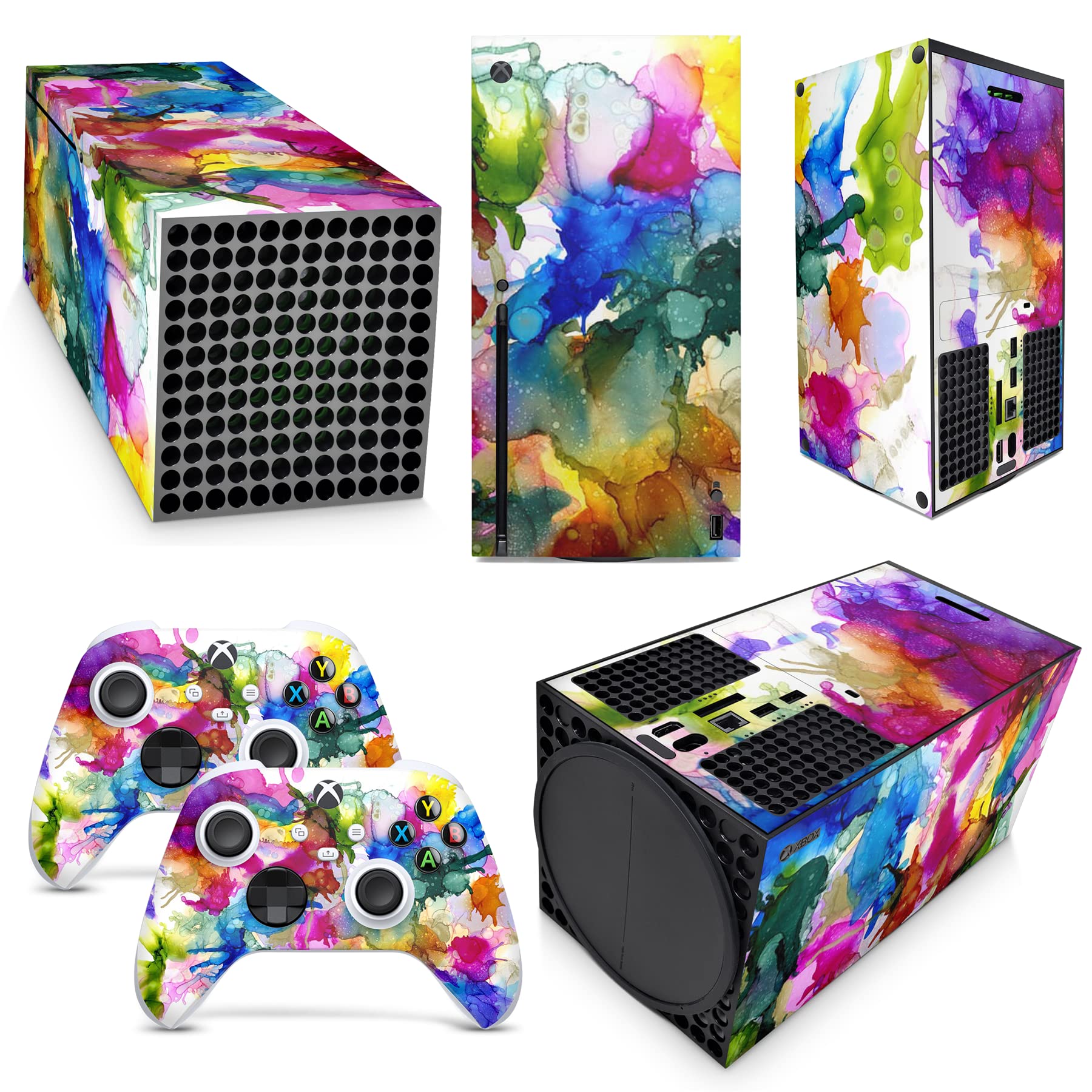 GNG Colour Explosion Skins Compatible with Xbox Series Series X Console Decal Vinal Sticker + 2 Controller Set