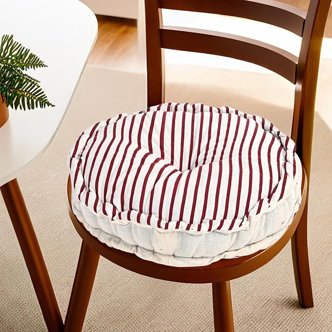 Kuber Industries Cotton 16x16 Inch Sitting Chair Cushion Pads Button Sitting Cushion & Back Rest for Chair Cushion for Office, Dining Chair, Car, Indoor/Outdoor Round Lining - Maroon