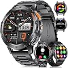 DREMAC Men's Military Smartwatch 530 mAh Battery 1.43 Inch Amoled Sports Watch with Torch 3 Bracelets 120 Sports Modes IP68 Waterproof Fitness Watch with 247 Heart Rate Sleep Monitor for