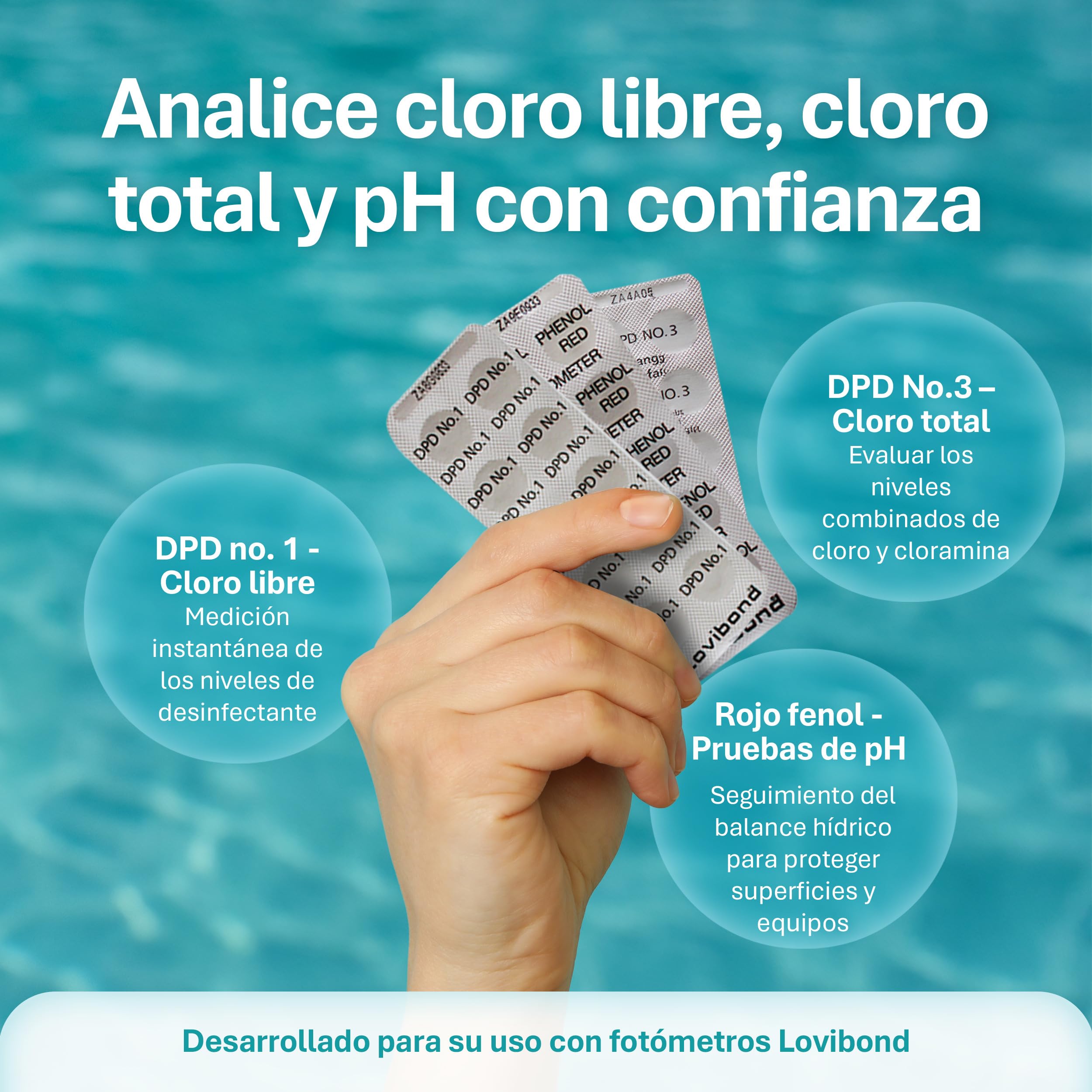 Lovibond DPD No.1, DPD No.3 y pH 250 comprimidos