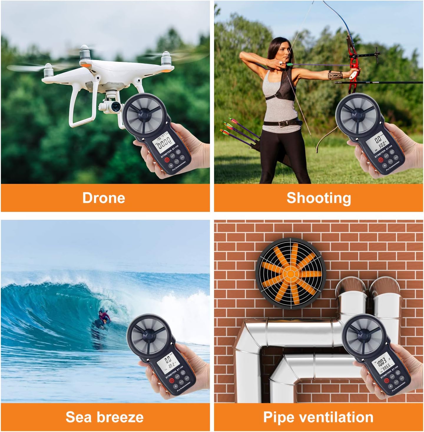 BTMETER BT-100 Handheld Anemometer, Digital Wind Speed CFM Meter Gauge Air Flow Velocity Tester for HVAC Shooting Drone, Wind Chill, 14℉-113℉ Wind Temperature : Patio, Lawn & Garden