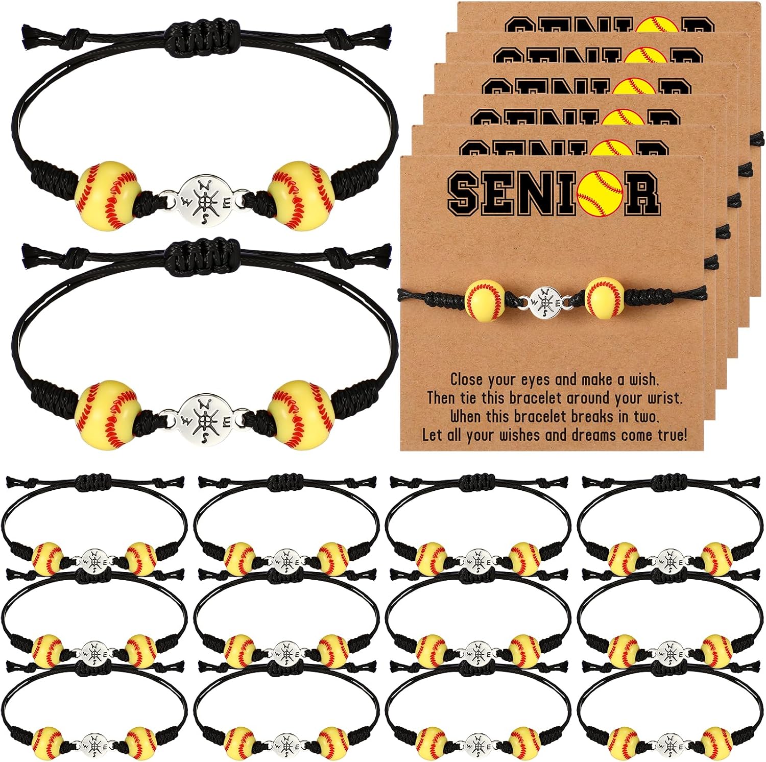 Ecation 12 Sets Softball Senior Night Bracelets Gift Softball Party Favors Includes Adjustable Compass Bracelets with Inspirational Cards for Team 2026 Senior Night Gift