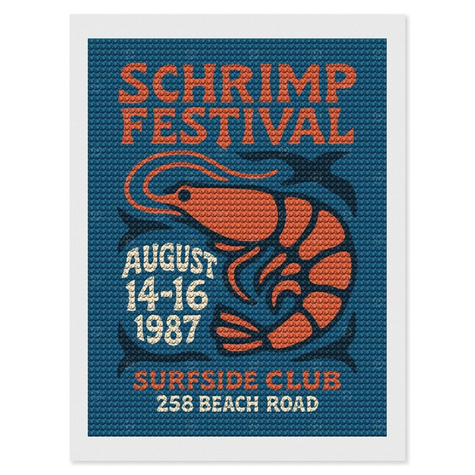Junmoney Shrimp Festival 1987 Surfside Club Diamond Art Canvas 12"x16", Easy Handmade Project, Complete Accessories, Bedroom Decor, Birthday Gift