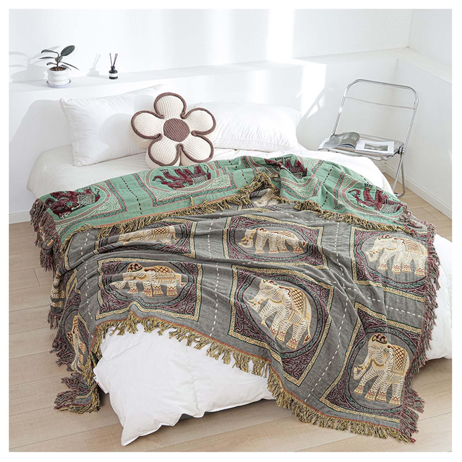 Boho Throw Blanket for Bed - 100% Pure Organic Cotton Ultra Soft Rustic Quilt - Farmhouse Decor Bed Blankets, All Season Rustic Throw for Sofa Couch Chair(Color:B,Size:Ful/Queen(79"x 90"))