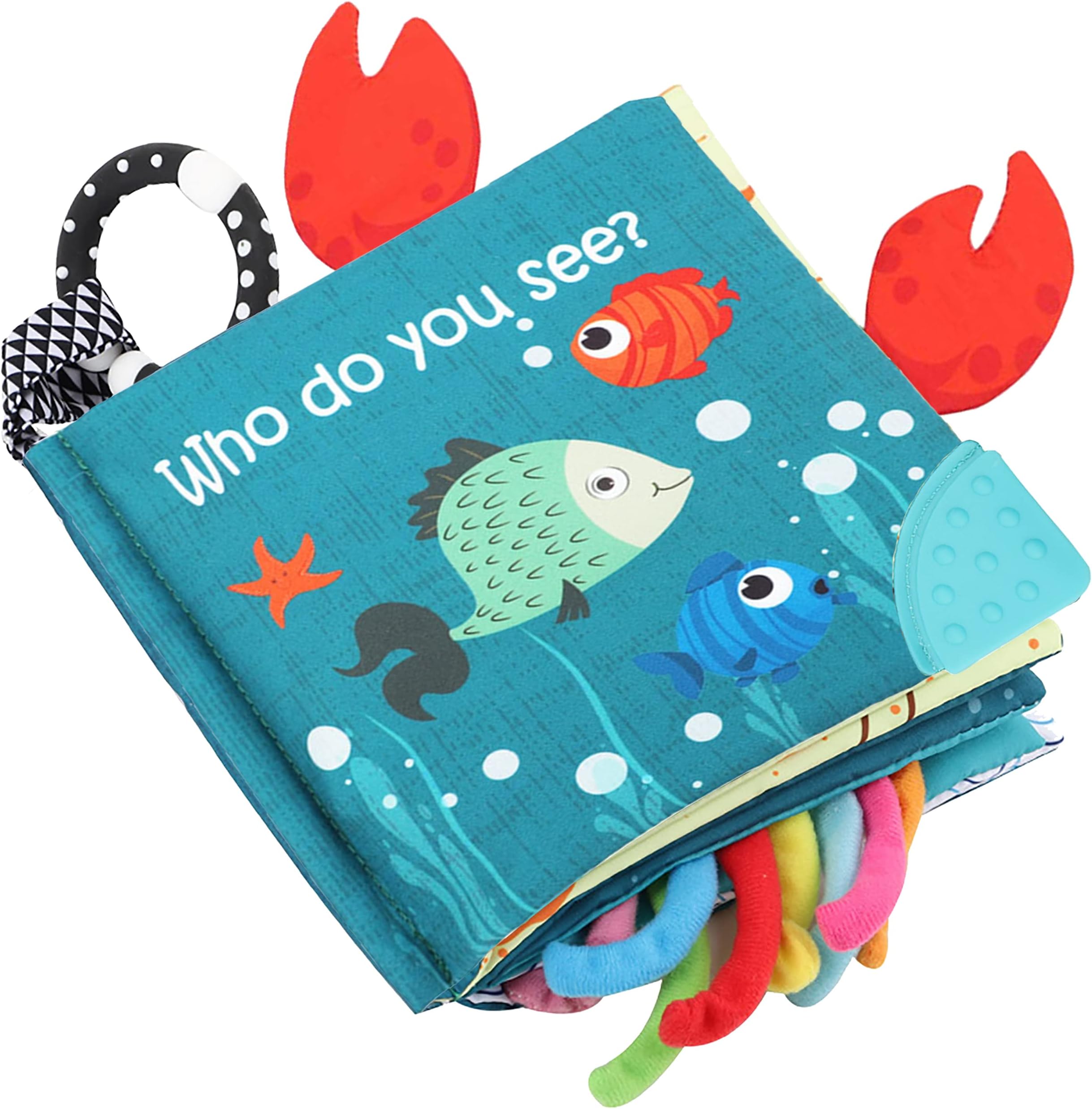 Fish Baby Books Toys, Touch Feel Cloth Crinkle Books for Babies,Baby Infant Toys 0-6, 6-12,12-18 Months,Newborn,Early Learning Education, Baby Gifts Shower for Boys Girls,Teething, Mirror,Shark Ocean