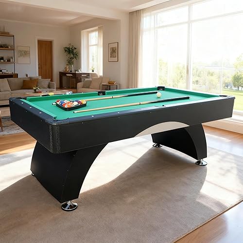 84" Pool Table with Automatic Ball Return, 7 ft Pool Table with Arched Design Legs, Billiard Tables Set for Family Game Room, Rrec Room, Club, Kids Adults, Green