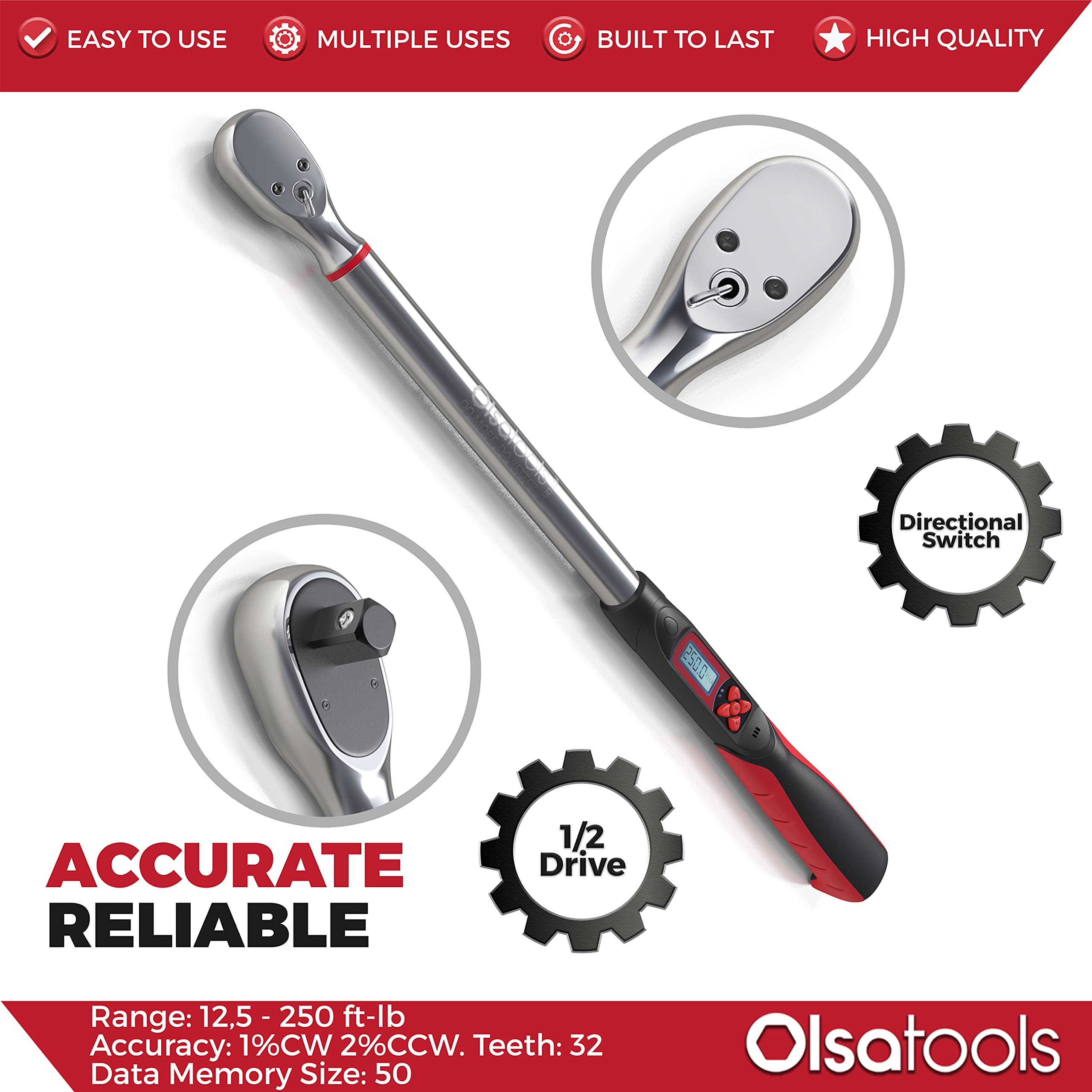 Olsa Tools Digital Torque Wrench, 1/2Inch Drive (12.5250 ftlb Torque