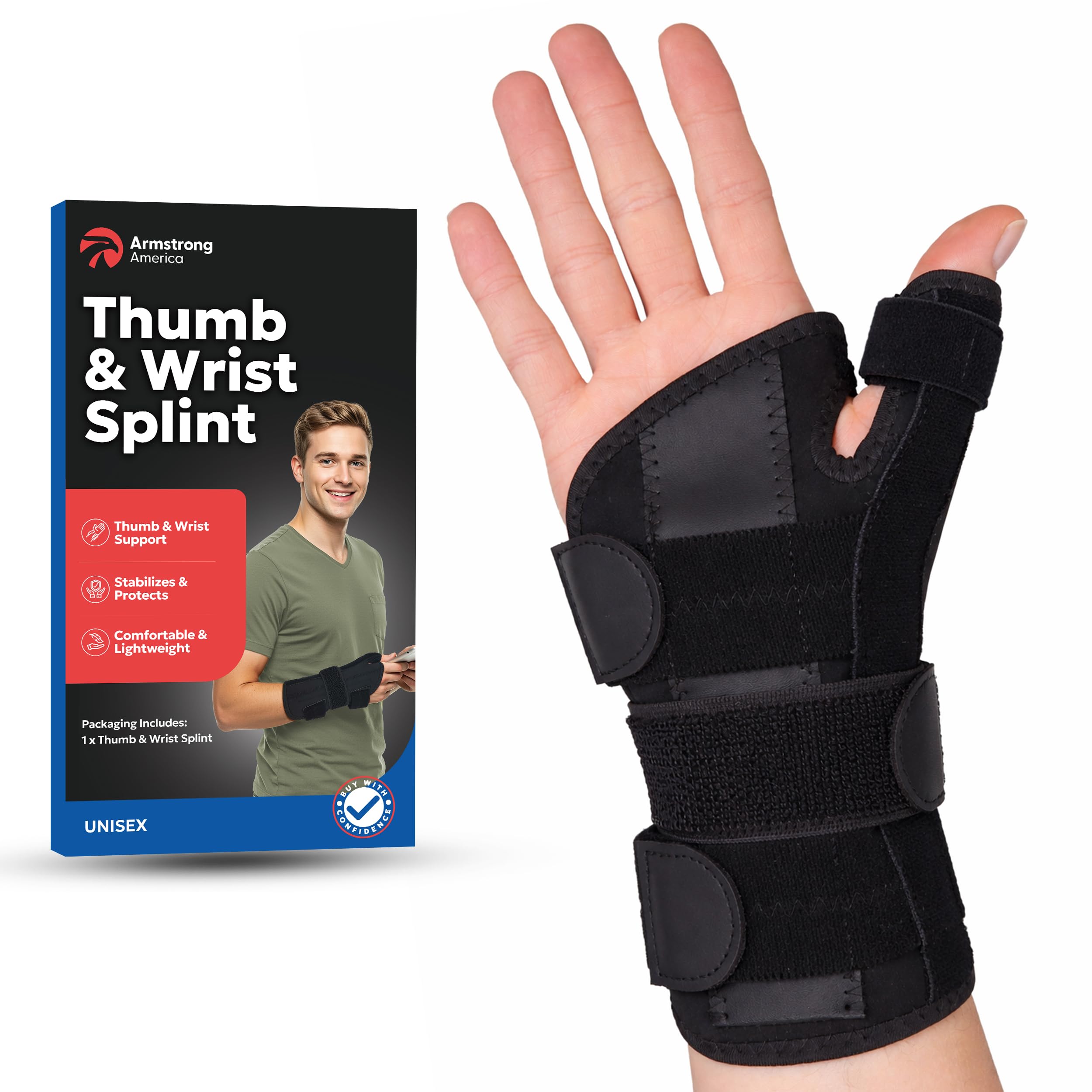 Thumb Splint & Wrist Brace | Carpal Tunnel Wrist Splint with Trigger Thumb Brace Spica | Stabilizer & Support For Tendonitis Pain, Arthritis, CMC, Tenosynovitis, De Quervain Women Men SM/MED RIGHT HAND