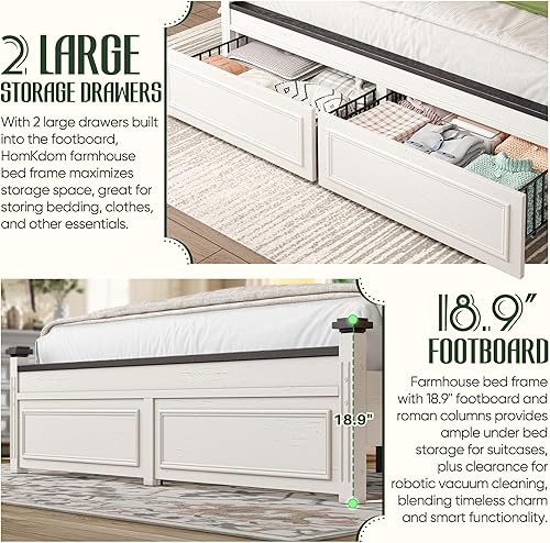 Miniatura 3 de Marco de cama tamaño King de 51 pulgadas de alto, marco de cama y cabecero de cama King con 2 cajones de almacenamiento, no necesita somier, color