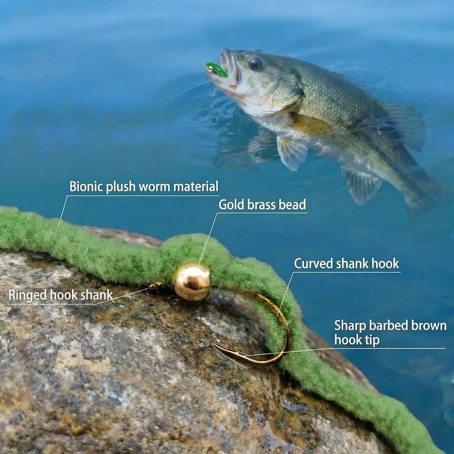 12 Pcs Squirmy Wormy Fly Fishing San Juan Worm Fly Fishing Flies Assortment for Hook Trout Bass Steelhead Salmon Freshwater Fish 12#