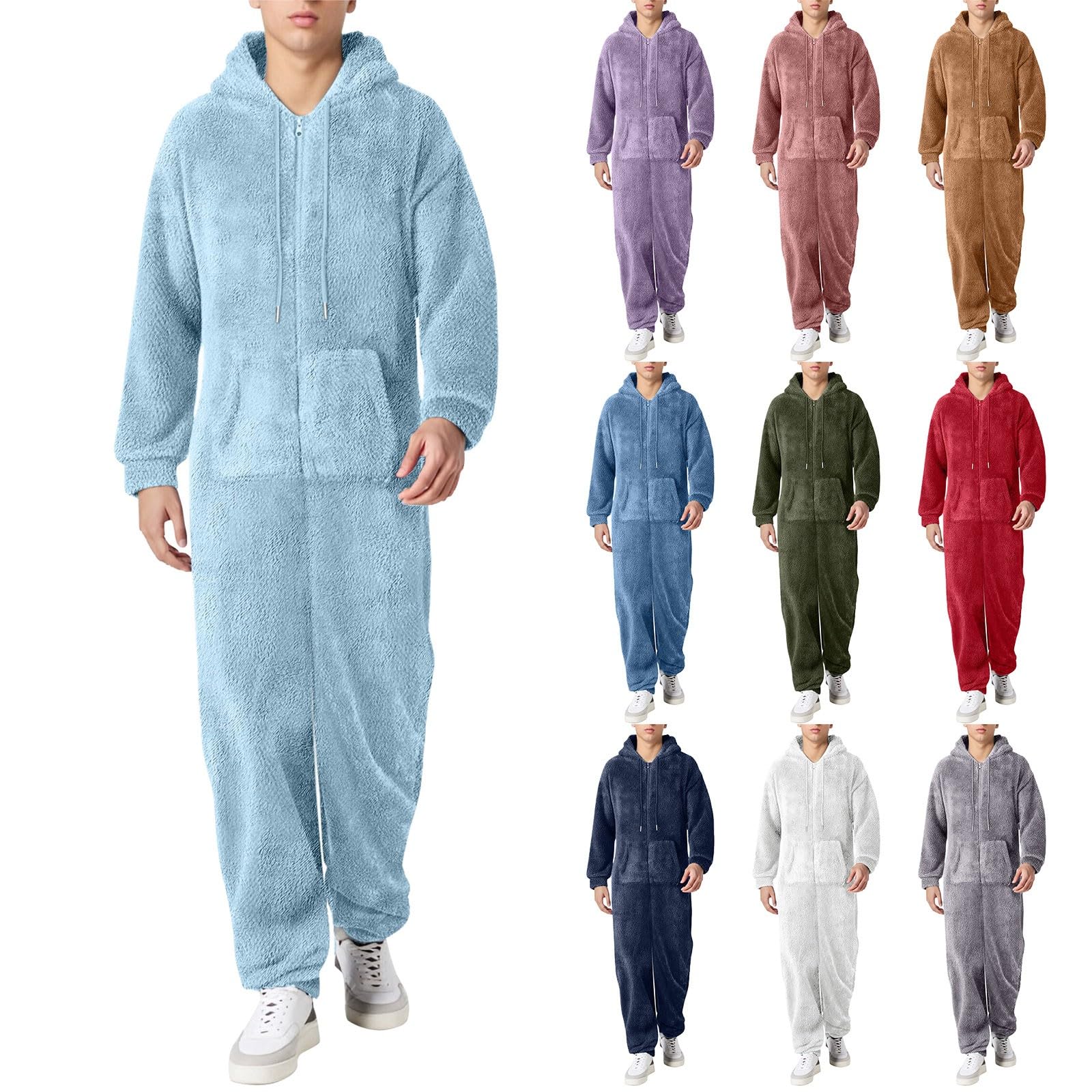 Mono de Invierno cálido para Hombre, Monocolor, de Felpa, Pijama Mullido, de Forro Polar, Pijama de una Pieza, Suave, Largo, con Capucha Cómodo y versátil