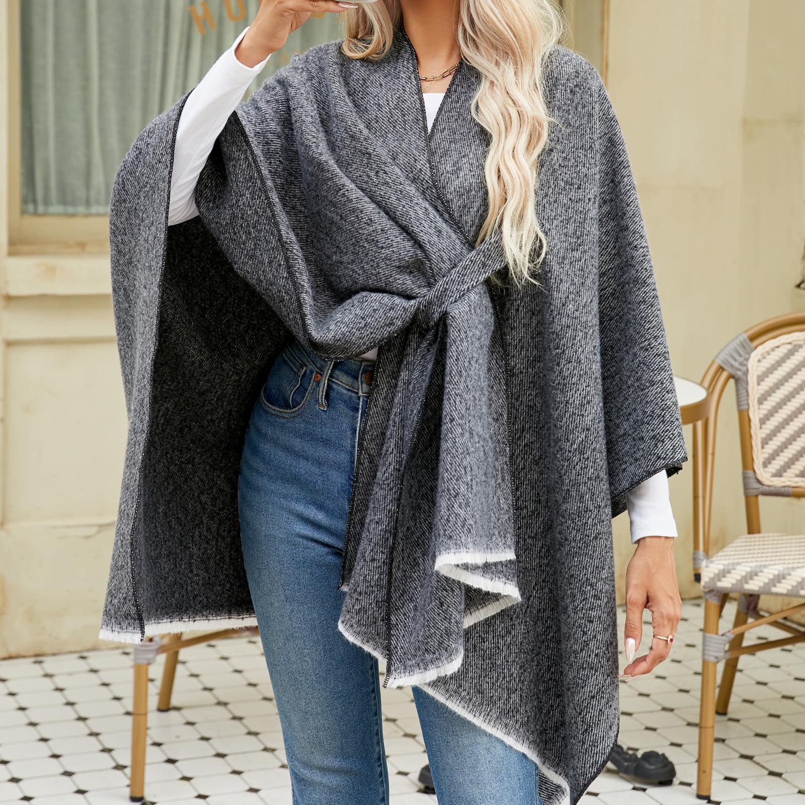 Scialle avvolgente poncho da donna caldo mantello cardigan aperto davanti elegante scialli per primavera autunno inverno