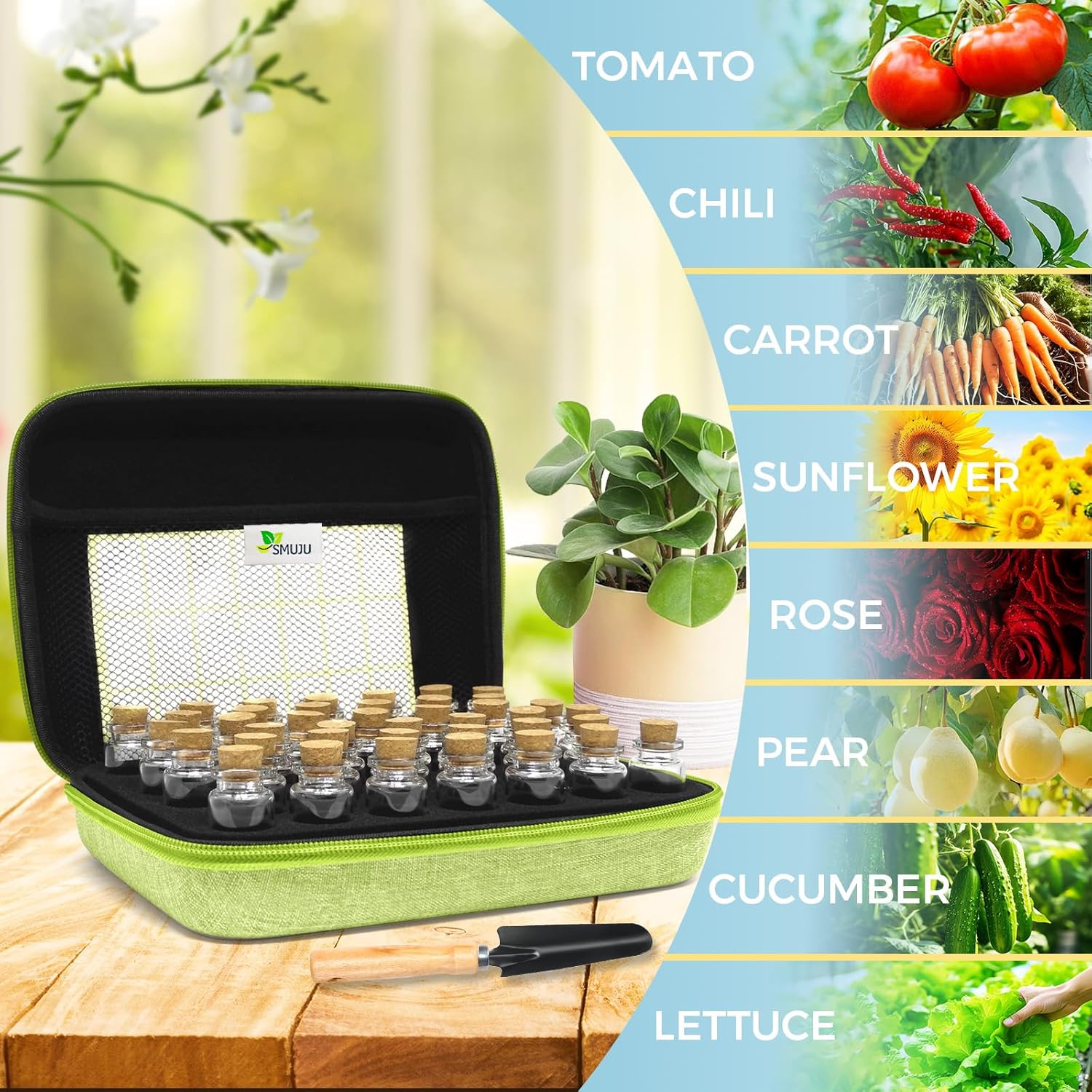 【40 Slots】 Seed Storage Organizer, Sturdy Organizer Box with Dual Zipper Bag and 42Pcs Label Stickers, Glass Seed Storage Container for Flower Vegetable Plants Garden Seeds Saving, Green - Image 5