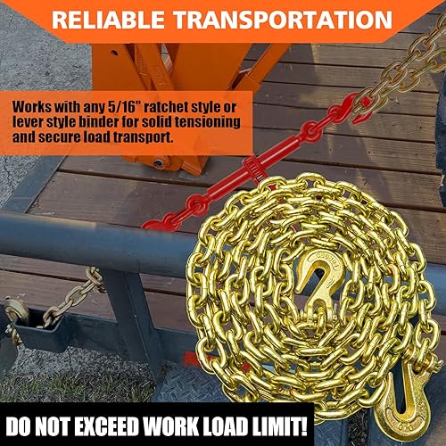 Miniatura 44 de G80 - Cadena de transporte de 3/8 pulgadas x 25 pies de seguridad/carpeta con ganchos de agarre de horquilla 7,100 libras, cadena de registro