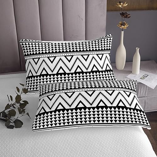 Miniatura 4 de Erosebridal Juego de edredón bohemio azteca, tamaño individual, juego de colcha en blanco y negro, juego de colcha geométrica con triángulo,