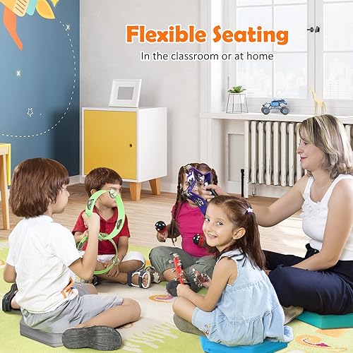 Miniatura 2 de KOTEK 6 cojines de suelo para niños de 15 pulgadas con asas, asientos circulares de espuma gruesa, asientos suaves y flexibles para aula, primaria,