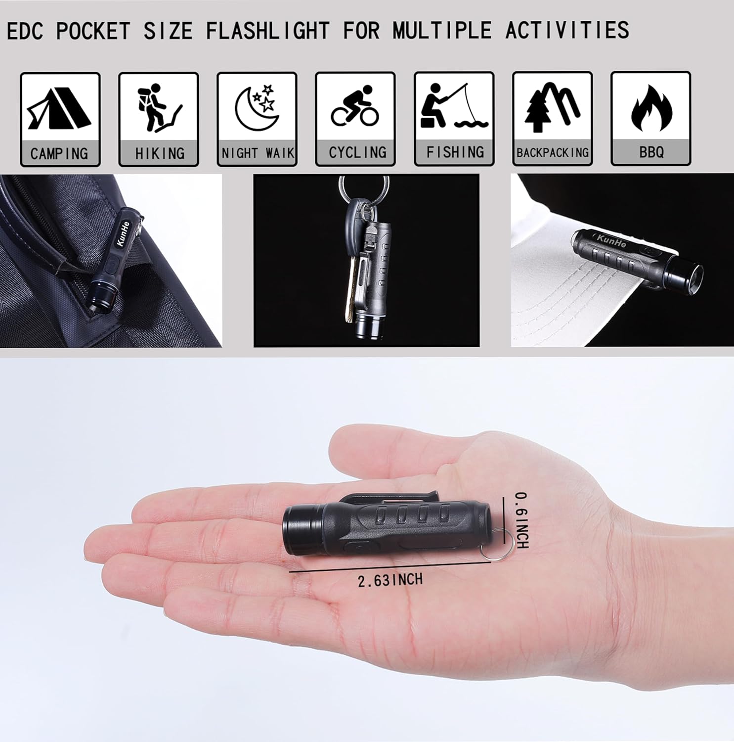 KunHe 10 Pack Bulk Keychain LED Flashlight Small Mini Rechargeable Flashlight Pocket Keychain Light Portable 300 Lumens for EDC Emergency Gift