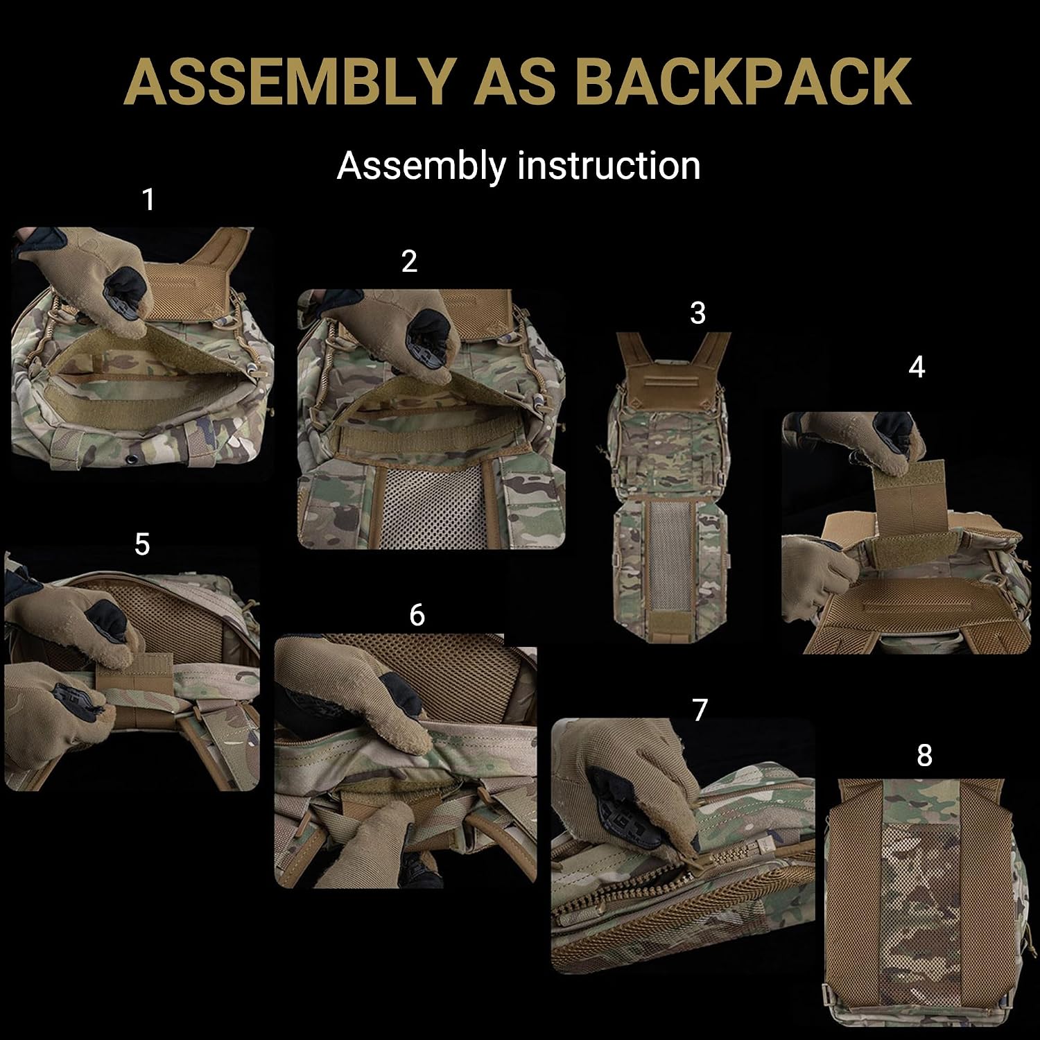 UniPro BP-142 Tactical Backpack 10L, Attachable to Vest/Chest Rig, Fits 10x12 Plate, Adjustable Straps, Breathable Lining