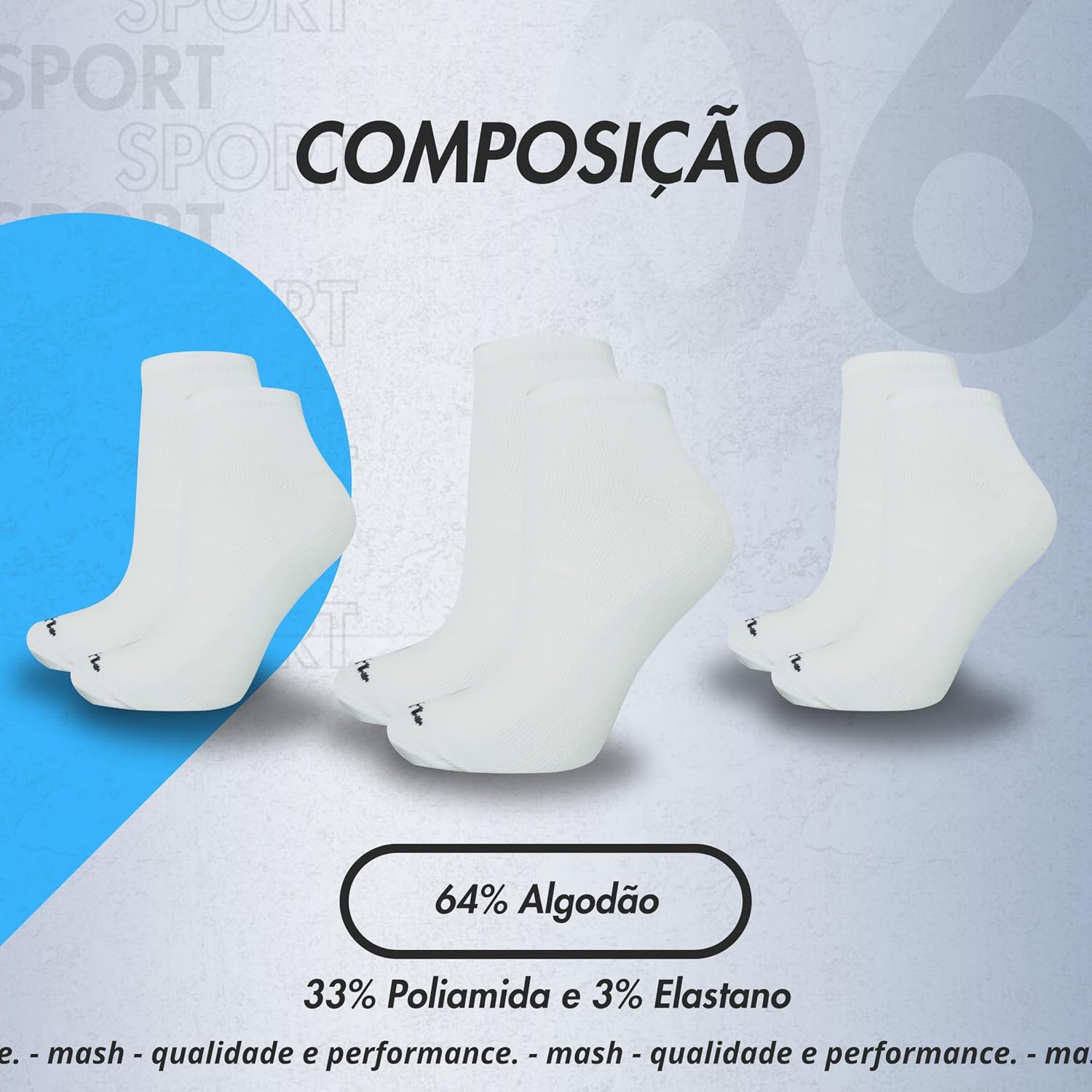 Kit 10 Pares de Meia Cano Curto Esportiva Fina Algodão Mash