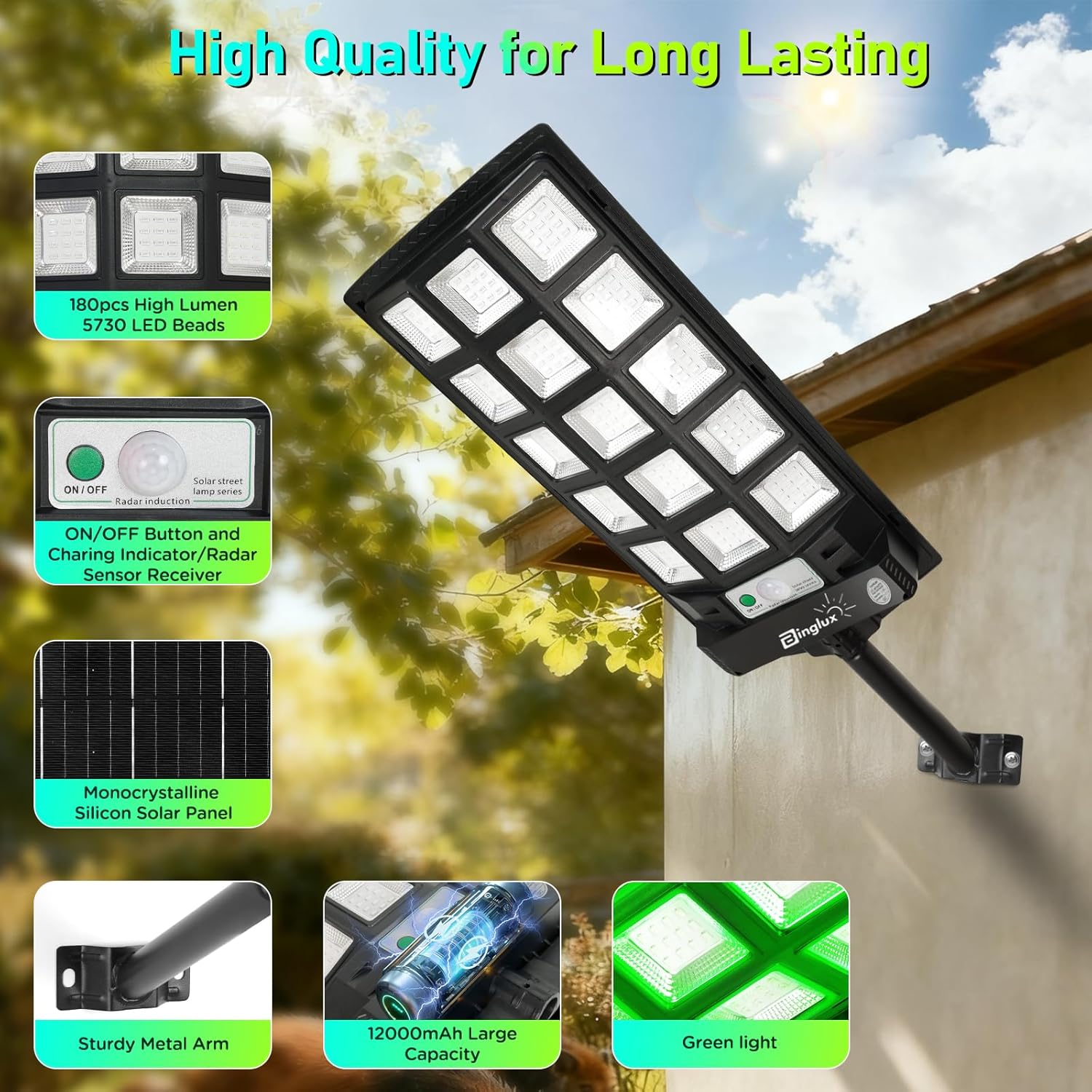 Hog Lights for Night Hunting - 20000LM Solar Green Light for Hunting Hogs with 9.3" Metal Light Bracket, Motion Sensor & 65FT Remote, Waterproof Hog Feeder Lights for Deer Coyote Varmint