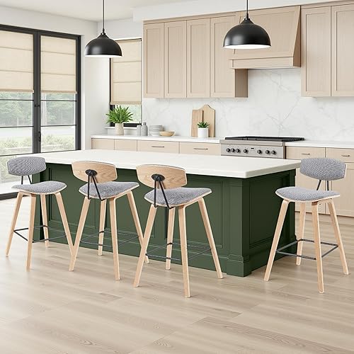 Miniatura 33 de Armen Living Fox - Taburete de bar moderno de mediados de siglo de piel sintética color crema y madera de nogal de 25.5 pulgadas Piel sintética