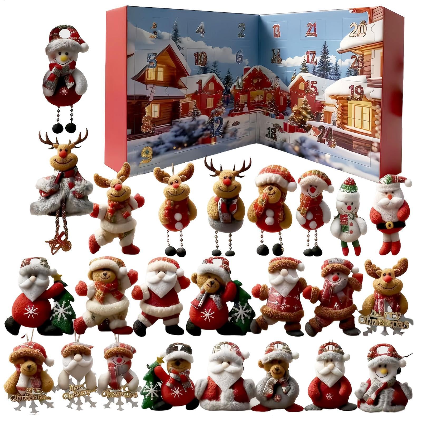 Adventskalender für Weihnachten – Countdown 24 Tage aus Plüsch, weiche Dekoration, niedlich, für Sammlungen, Partys, saisonale Feiern