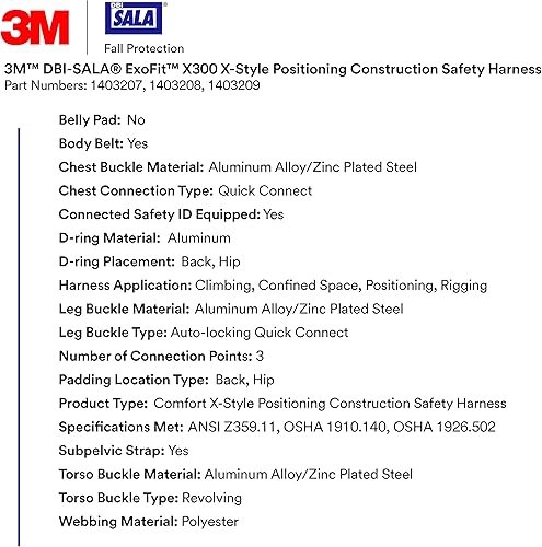 Miniatura 7 de 3M DBI-SALA ExoFit X300 X-Style Arnés de seguridad para construcción de posicionamiento, acolchado de espalda y cadera, hebillas de conexión rápida