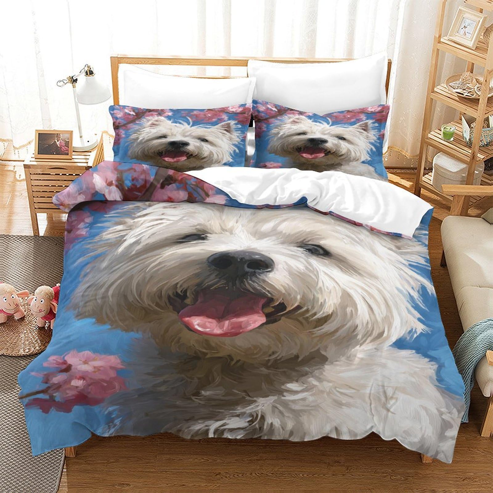 Housse de couette Westie 260x220cm en parure de lit microfibre douce respirante Super King