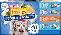 Vista 1 de Purina Friskies - Paquete variado de alimentos húmedos para gatos, Oceans of Delight en copos y filetes Prime (paquete de 40), latas de 5.5 onzas