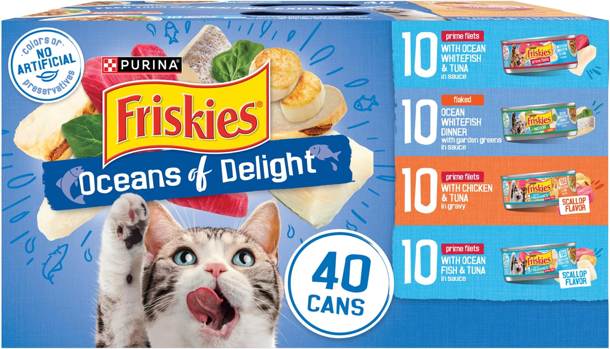 Purina Wet Cat Food Variety Pack, Oceans of Delight Flaked & Prime Filets - 5.5 Ounce (Pack of 40)